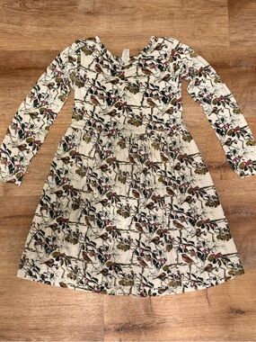 Kate Quinn Bamboo Viscose Long Sleeve Dress Birds & Berries 11-12Y Cottagecore